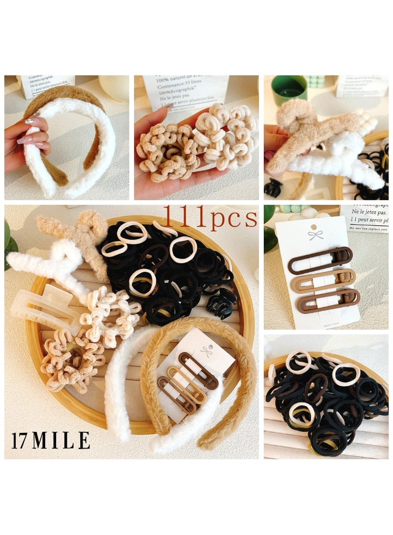111Pcs Plush Claw Hair Clip Headband Hair Ties Set Autumn Winter Hair Accessories Set for Women