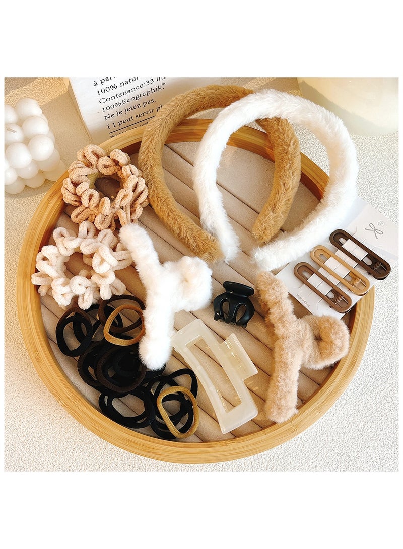 111Pcs Plush Claw Hair Clip Headband Hair Ties Set Autumn Winter Hair Accessories Set for Women