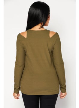 Cooper & Ella Women V-Neck Long Sleeve Ribbed Top, Olive  - Image 4