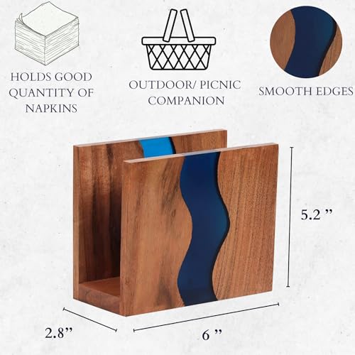 LAVAUK Acacia wood & Transparent Epoxy resin Napkin holder for table, Rustic farmhouse napkin organisation for kitchen, dining, counter tops, restaurant or outdoors | 6x5x2.5 inches| Blue - Image 5
