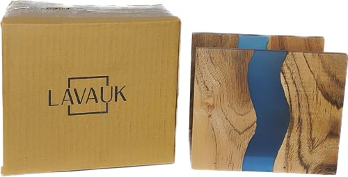 LAVAUK Acacia wood & Transparent Epoxy resin Napkin holder for table, Rustic farmhouse napkin organisation for kitchen, dining, counter tops, restaurant or outdoors | 6x5x2.5 inches| Blue - Image 2