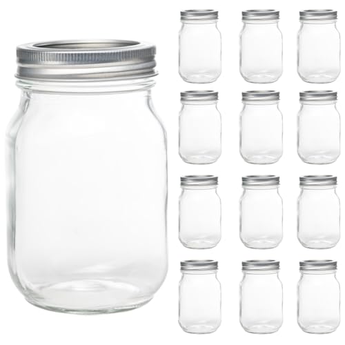 Yodecy 12 Pack 16oz Mason Jars, Regular Mouth jars with Silver Metal Lids, Canning Jars for Overnight Oats, Food Storage, Dry Food, Snacks, Candies and More - Image 1