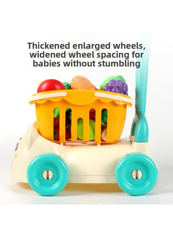 Kids Shopping Cart Toy Hand Push Cart Fruit Cutting Kitchen Playhouse Boys Girls Pull Car Plastic Toys For Infants And Toddlers-Color:Pink Shopping Cart - Image 4