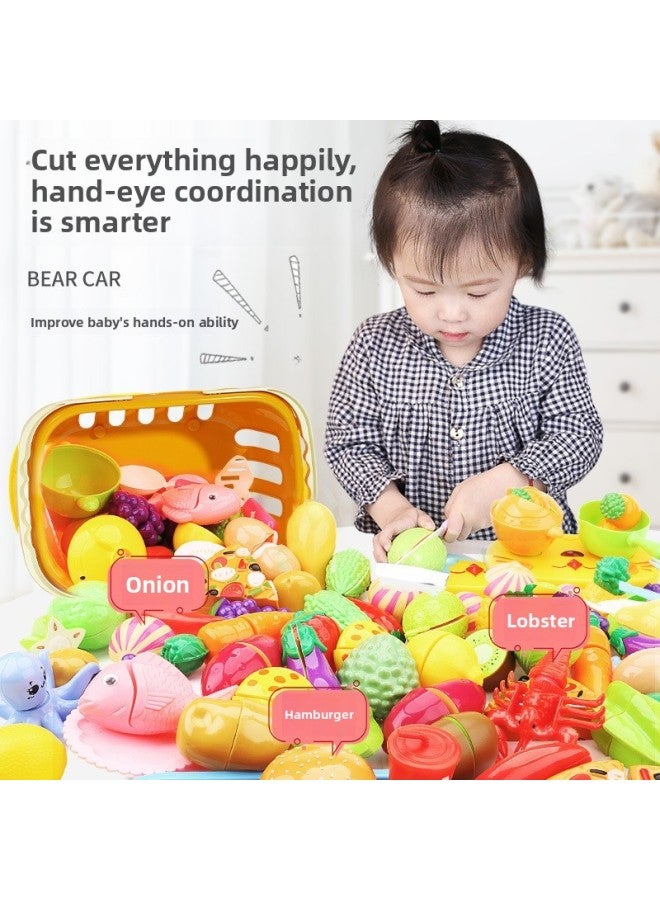 Kids Shopping Cart Toy Hand Push Cart Fruit Cutting Kitchen Playhouse Boys Girls Pull Car Plastic Toys For Infants And Toddlers-Color:Pink Shopping Cart - Image 5