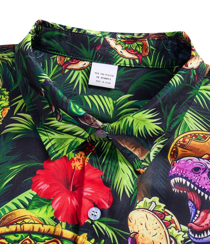 RAISEVERN Mens Hawaiian Button Down Short Sleeve Funny Colorful Dinosaur Pancake Beach Party Tropical Holiday Casual Shirts - Image 5