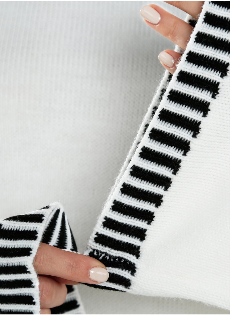 London Rag Contrast Stitch Detail Knit Sweater Jumper in Cream  - Image 5