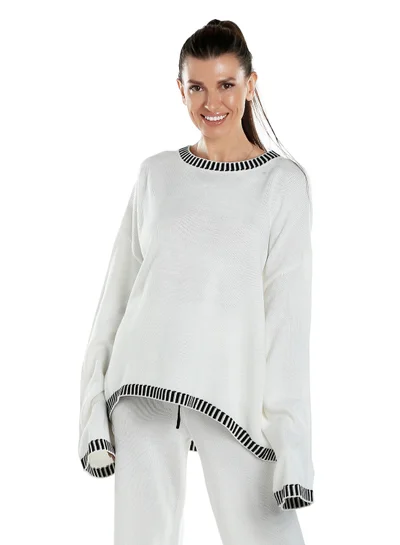 لندن راج Contrast Stitch Detail Knit Sweater Jumper in Cream
