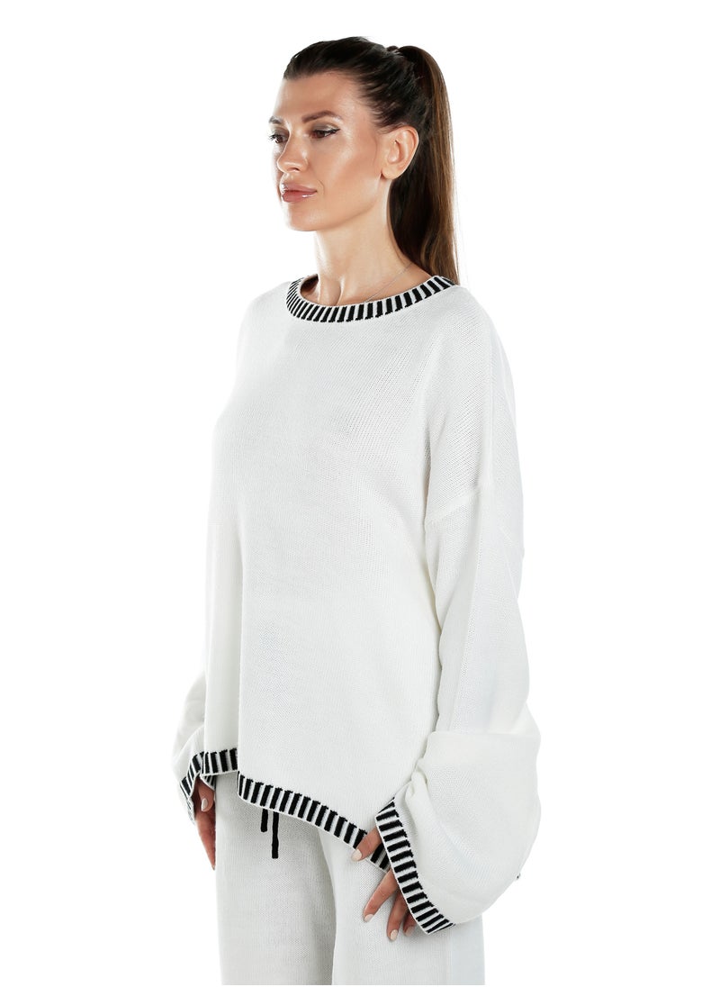 London Rag Contrast Stitch Detail Knit Sweater Jumper in Cream  - Image 2