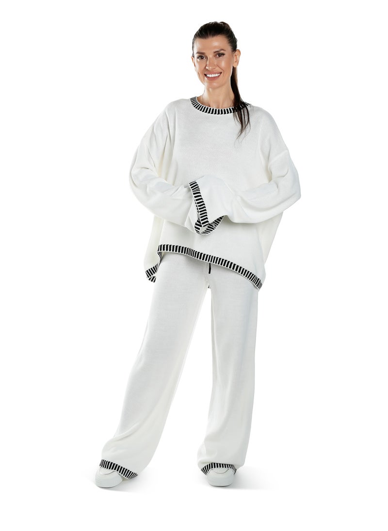 London Rag Contrast Stitch Detail Knit Sweater Jumper in Cream  - Image 4