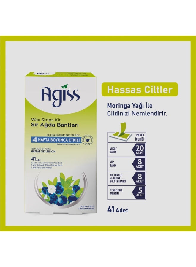 Agiss Wax Strips Kit for Sensitive Skin – 41 Pcs Cold Wax Strips Set with Face, Body & Bikini Strips + Cleaning Wipes – Long-Lasting Hair Removal up to 4 Weeks – Hypoallergenic & Dermatologically Tested Pack of 6 - Image 2