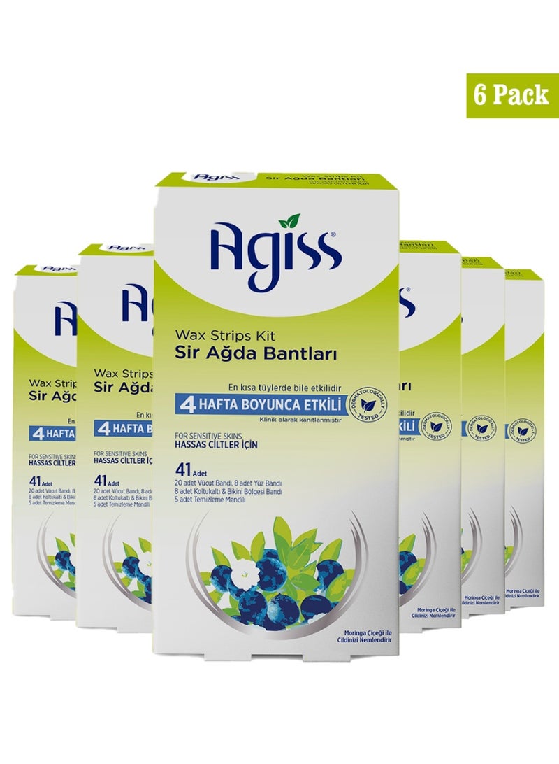 Agiss Wax Strips Kit for Sensitive Skin – 41 Pcs Cold Wax Strips Set with Face, Body & Bikini Strips + Cleaning Wipes – Long-Lasting Hair Removal up to 4 Weeks – Hypoallergenic & Dermatologically Tested Pack of 6 - Image 1