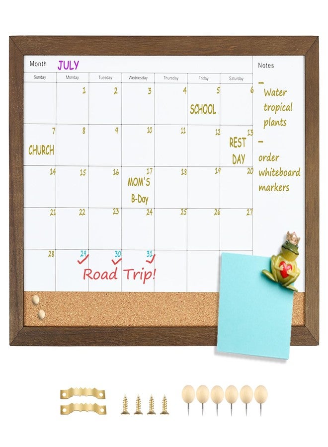TORASO Dry Erase Calendar Whiteboard for Wal, Small Combination Dry Erase White Board & Bulletin Board, 10.5" x 14.5" Rustic Brown Framed Calendar/Cork Combo Board(ZHYL-RB-2737) - Image 1
