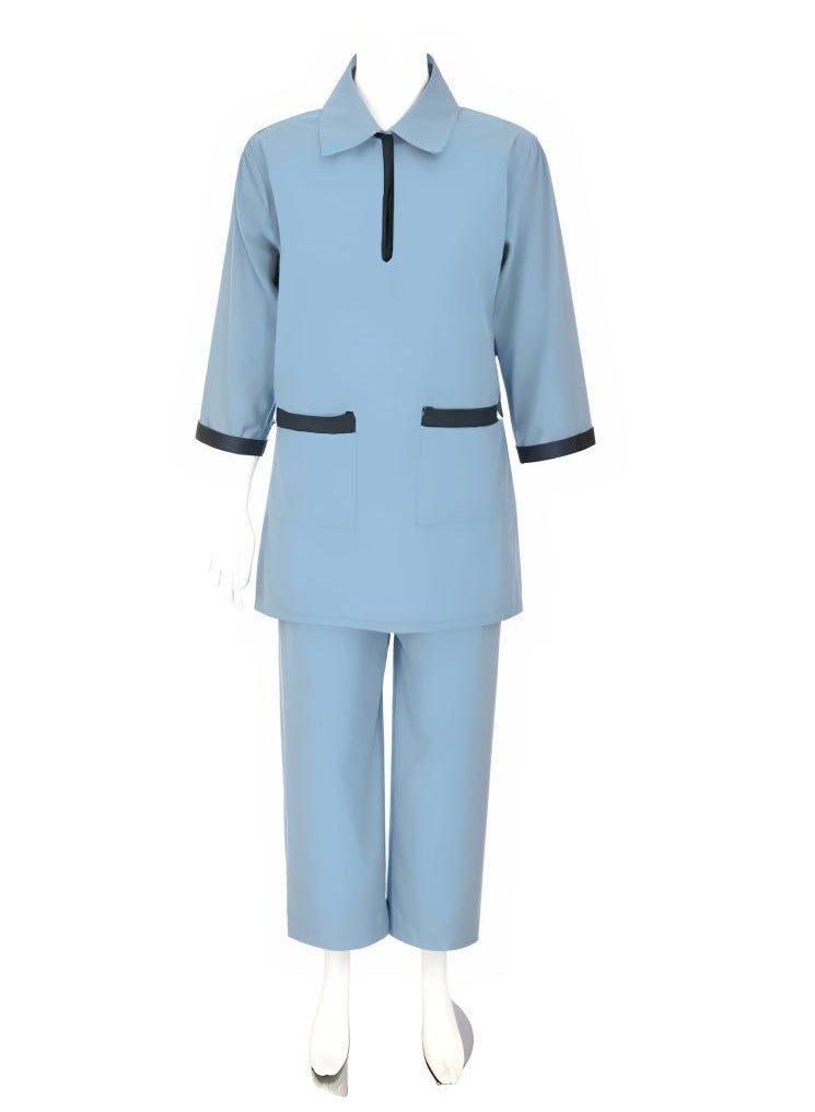Dee's Fashion Women's Two-Piece Maid Uniform Set, 3/4 Sleeve Tunic with Collar, Maid and Nanny Dress Set With Long Pant, Scrub Set  - Image 1