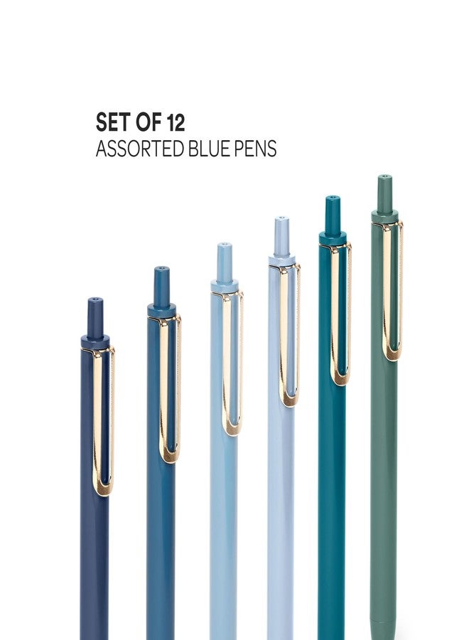 Poppin Stylish Retractable Gel Pens - Fine Point, 0.7mm Tip Pens for Journaling, 12 Pack of Assorted Blues with Blue Ink - Image 2