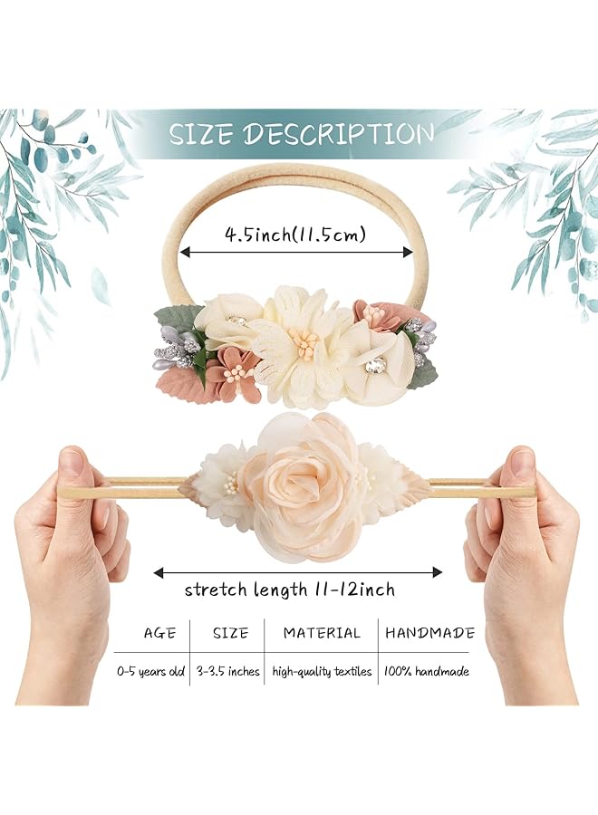 KASTWAVE Flower Nylon Headband Baby Girl Floral Headbands Set Elastic Hair Band Handmade Bow For Newborn Infant Toddler Baby Girl 3 Pack - Image 4