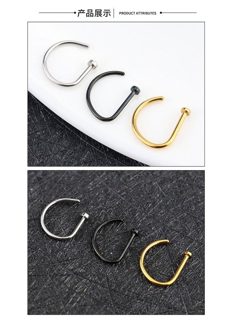 3 قطع حلقات أنف وهمية للنساء (ذهبي وفضي وأسود) مشبك أنف غير مثقوب من الفولاذ المقاوم للصدأ - Image 4