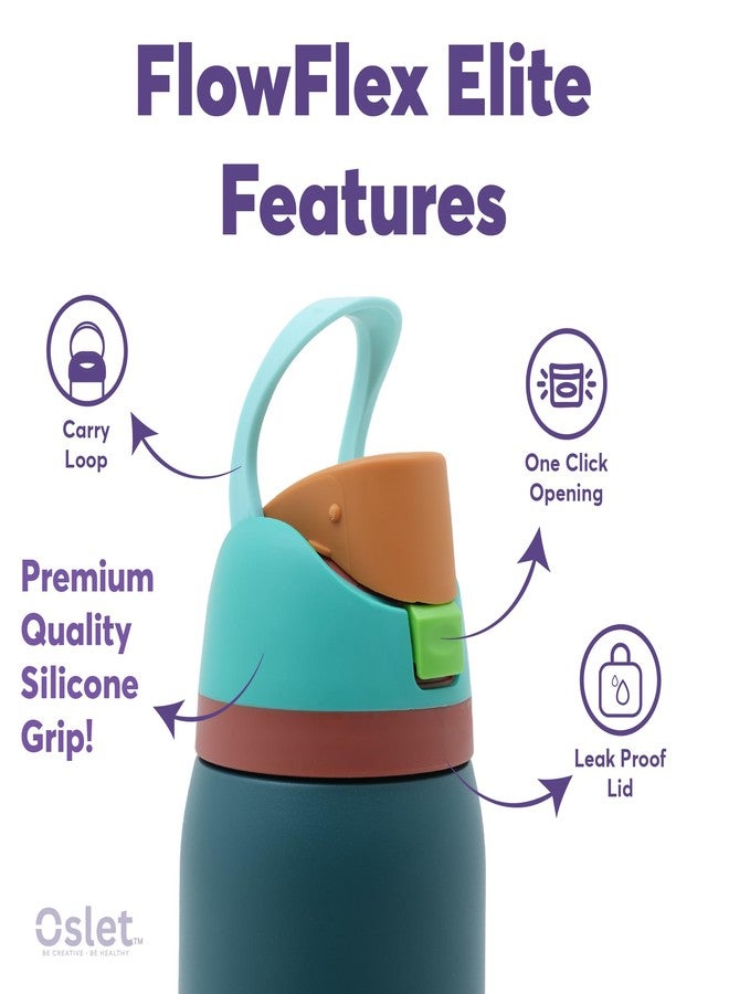 OSLET FlowFlex Elite Premium 18/8 PRO Grade Stainless Steel Vacuum Insulated Hot & Cold Water Bottle with 2-in-1 Sip & Chug Spout, Soft Silicone Lid & Free Anti-DENT Boot, BPA-Free, Luxe Black, 1LTR - Image 3