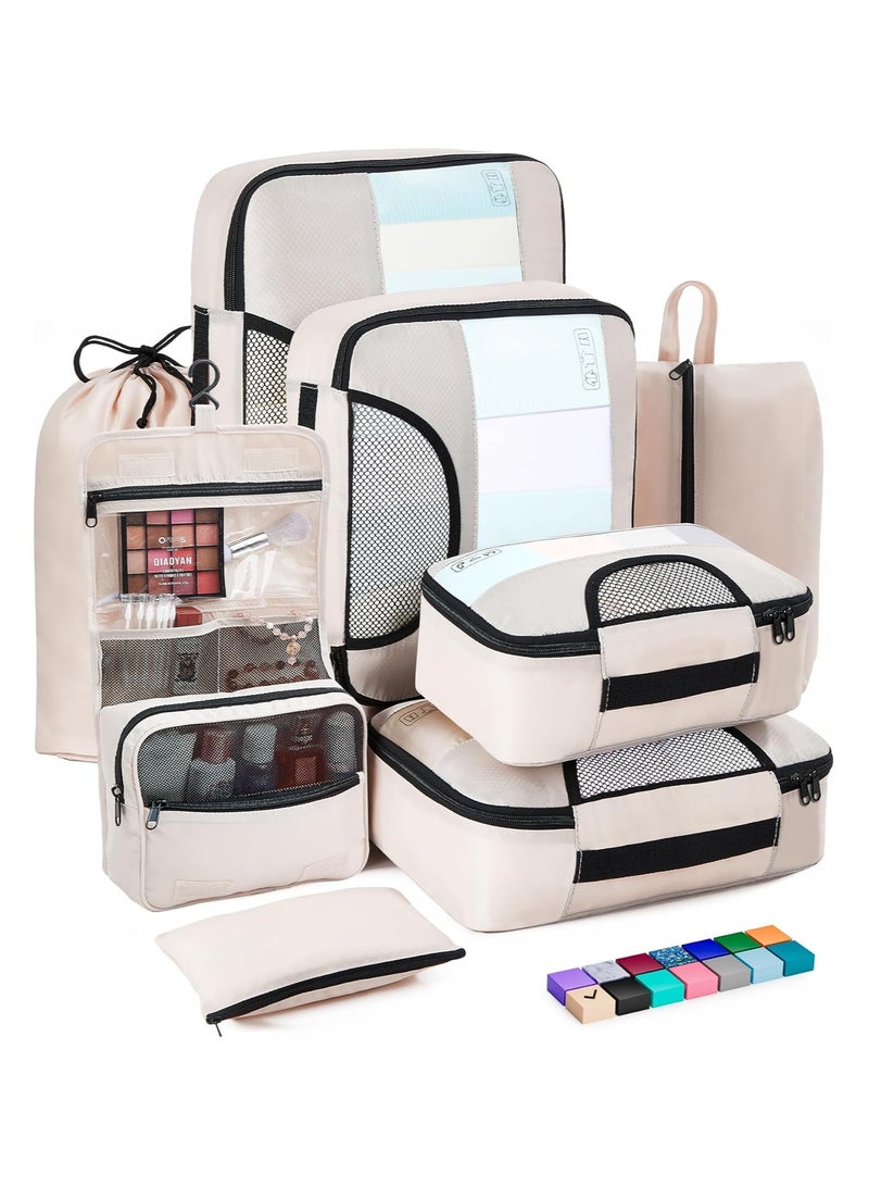 عام 8 مجموعات من صناديق تعبئة الحقائب، مجموعة منظم الحقائب، الضروريات للسفر، ملحقات السفر بأربعة أحجام (كبير جدًا، كبير، متوسط ​​وصغير) - Image 1