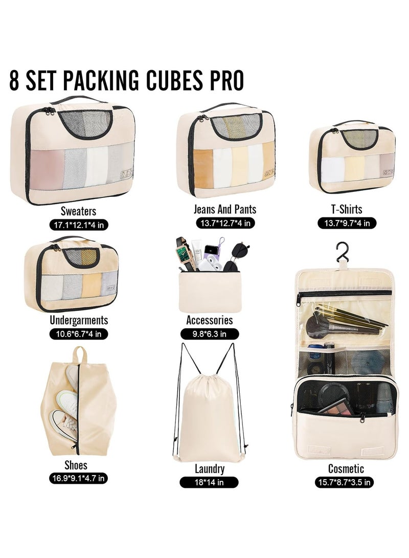 عام 8 مجموعات من صناديق تعبئة الحقائب، مجموعة منظم الحقائب، الضروريات للسفر، ملحقات السفر بأربعة أحجام (كبير جدًا، كبير، متوسط ​​وصغير) - Image 2