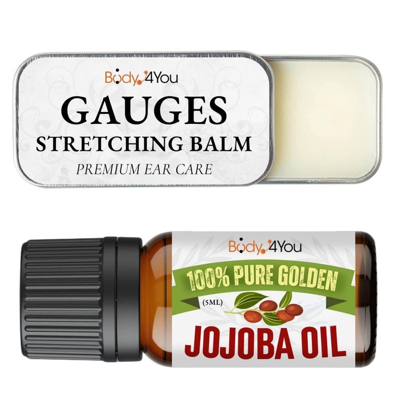 BodyJ4You Piercing Aftercare Kit - Ear Stretching Balm - 100% USDA Organic Jojoba Oil - Stretched Ear Gauges Tragus Nose Septum Lip Navel - Soothe Moisturize Skin Recovery Pure Natural Vegan Solution - Image 1