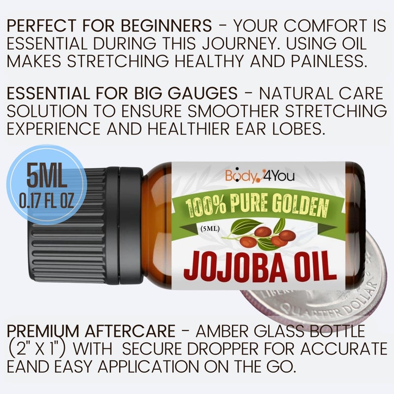 BodyJ4You Piercing Aftercare Kit - Ear Stretching Balm - 100% USDA Organic Jojoba Oil - Stretched Ear Gauges Tragus Nose Septum Lip Navel - Soothe Moisturize Skin Recovery Pure Natural Vegan Solution - Image 5