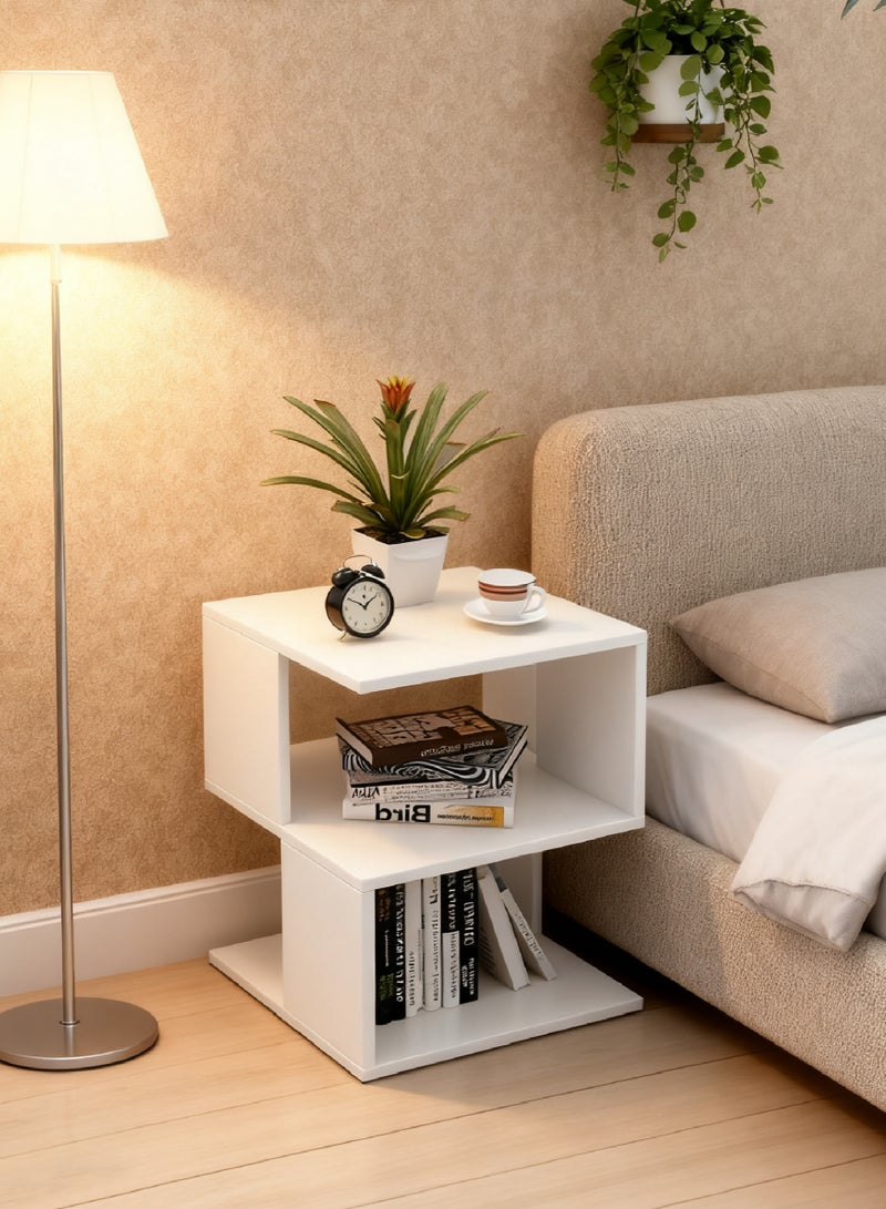 40*40*53cm Modern Nightstand Simple Bedside End Table Wooden Sofa Side Table with 2 Open Shelves for Bedroom and Bedroom, White - Image 1