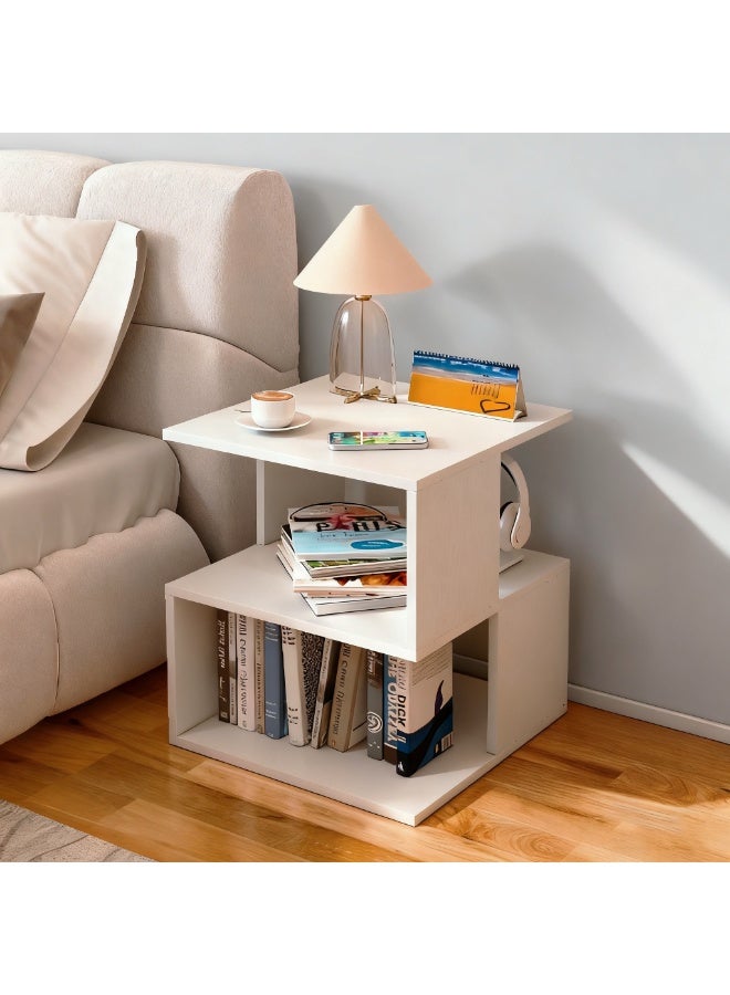 40*40*53cm Modern Nightstand Simple Bedside End Table Wooden Sofa Side Table with 2 Open Shelves for Bedroom and Bedroom, White - Image 3
