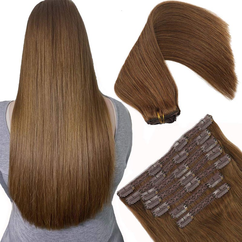 Eufficco Real Human Remy Hair Lace Clip In Hair Extensions 16inch Finsih at 165inch 100g Color 4 Chocolate Brown Double Wefted Thick Ends Silky Soft Long Lifespan Tangle Free Human Hair Extensions