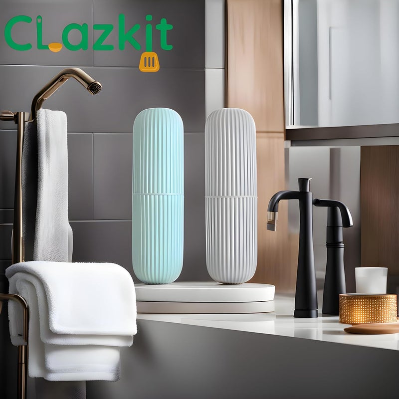 Clazkit Plastic Portable Toothbrush Case Box Storage Organizer Cover for Travel Bathroom Hiking Camping (Multicolour) - Pack of 2 - Image 3