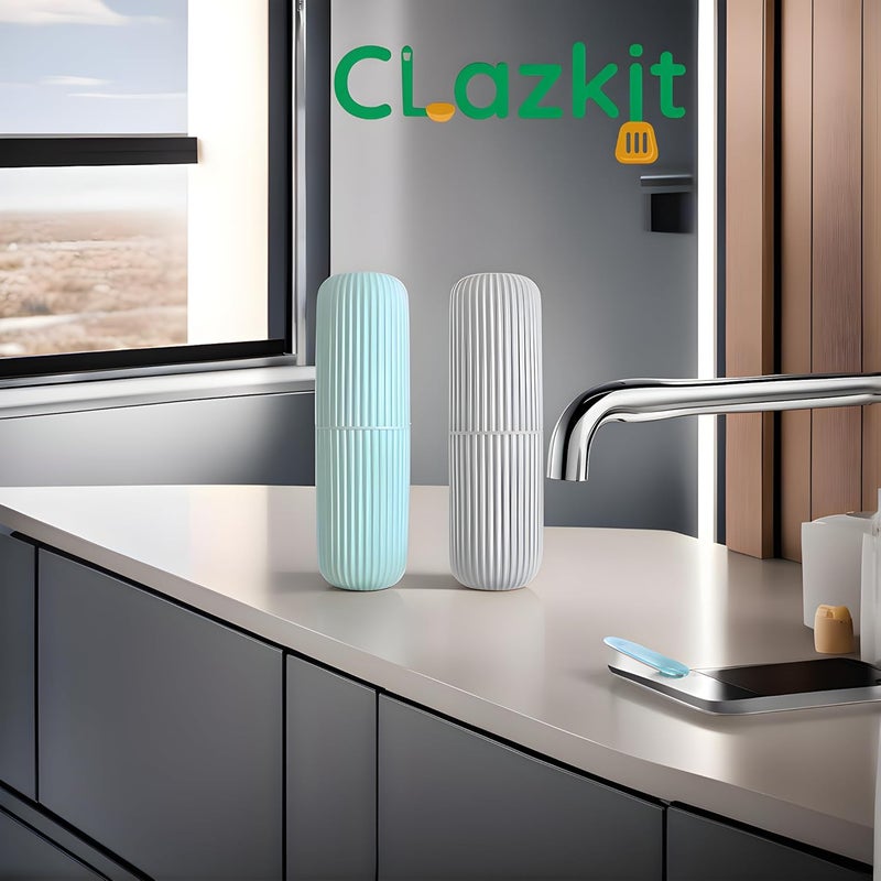 Clazkit Plastic Portable Toothbrush Case Box Storage Organizer Cover for Travel Bathroom Hiking Camping (Multicolour) - Pack of 2 - Image 2