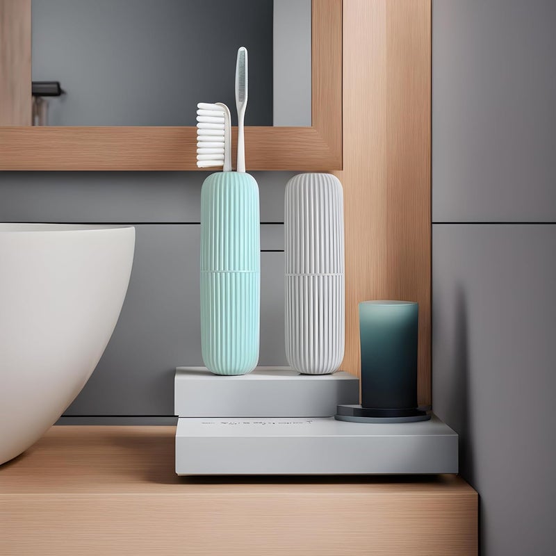 Clazkit Plastic Portable Toothbrush Case Box Storage Organizer Cover for Travel Bathroom Hiking Camping (Multicolour) - Pack of 2 - Image 1