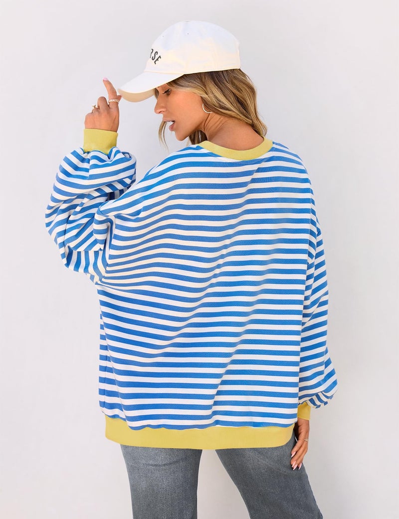 TARSE Trendy Summer Sweatshirt for Women Lightweight Blue and White Striped Crewneck Cozy - Image 4