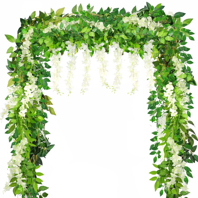 Yueshop 4x 8Ft 25M Artificial Wisteria Vine Garland Plants Artificial Flowers Arts For Ceremony Home Wedding Theme Park Decoration White