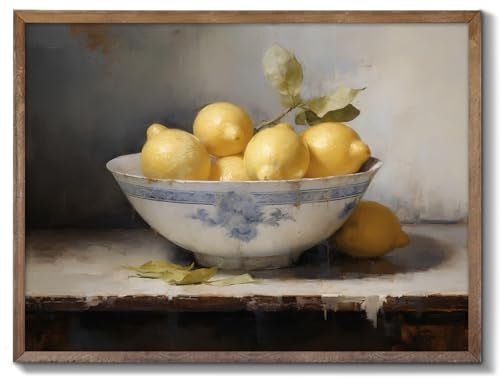 XOCUUI Farmhouse Still Life Picture Living Room Warm Moody Muted Yellow Lemon Oil Painting Art Deco Wall Art For Kitchen Rustic Vintage Decor For Bedroom Antique French Poster 8 X 10 Unframe - Image 1
