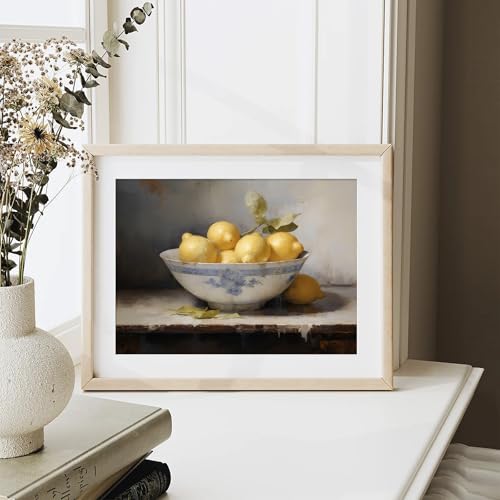 XOCUUI Farmhouse Still Life Picture Living Room Warm Moody Muted Yellow Lemon Oil Painting Art Deco Wall Art For Kitchen Rustic Vintage Decor For Bedroom Antique French Poster 8 X 10 Unframe - Image 3