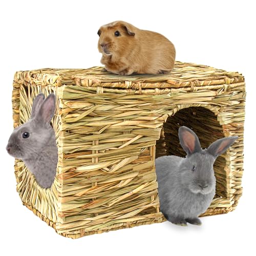 HERCOCCI Extra Large Grass House for Rabbit, Foldable & Comfortable - Small Animal Hut Play Hideaway Bed Hay Mat Chew Toy for Bunny Guinea Pig Hamster Chinchilla (1 Pack) - Image 1