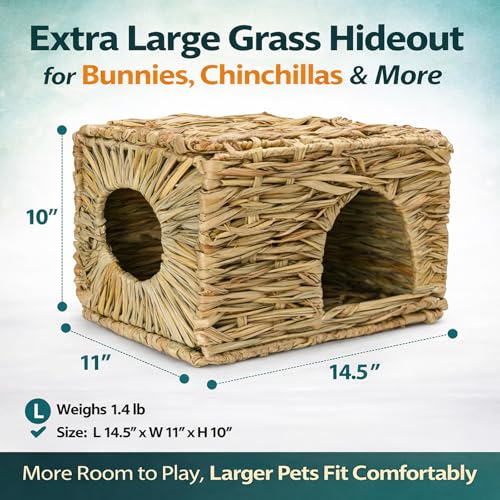 HERCOCCI Extra Large Grass House for Rabbit, Foldable & Comfortable - Small Animal Hut Play Hideaway Bed Hay Mat Chew Toy for Bunny Guinea Pig Hamster Chinchilla (1 Pack) - Image 2