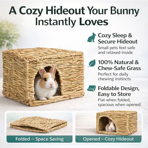 HERCOCCI Extra Large Grass House for Rabbit, Foldable & Comfortable - Small Animal Hut Play Hideaway Bed Hay Mat Chew Toy for Bunny Guinea Pig Hamster Chinchilla (1 Pack) - Image 3