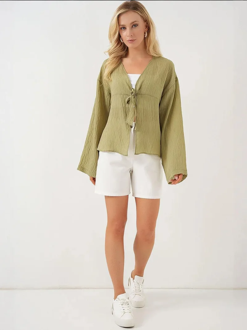 BIG DART BDART V-Neck Blouse with Bow Tie