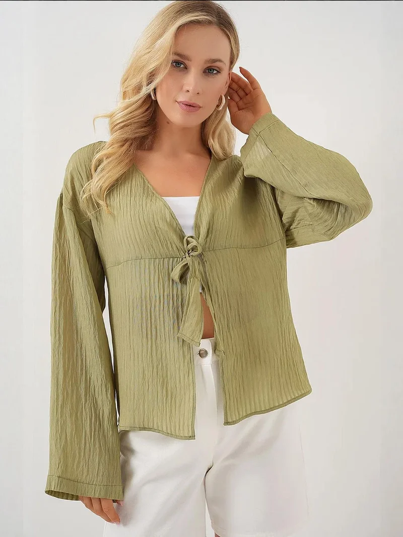 BIG DART BDART V-Neck Blouse with Bow Tie