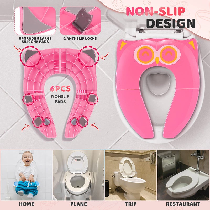 Gimars Portable Travel Potty Seat for Toddlers, Large Folding Travel Potty Seat For Kids Fits All Shape Toilet, Foldable Toilet Seat for Boys & Girls With 6 Non-Slip Silicone Pad, Free Carry Bag, Pink - Image 5