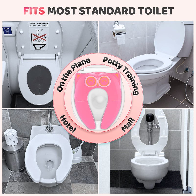 Gimars Portable Travel Potty Seat for Toddlers, Large Folding Travel Potty Seat For Kids Fits All Shape Toilet, Foldable Toilet Seat for Boys & Girls With 6 Non-Slip Silicone Pad, Free Carry Bag, Pink - Image 4