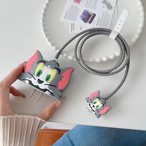 Gladiadora® Cable Protector with Protective Case for iPhone Charger18W & 20W Charger Cover|Full 3DProtection|Protection Sleeve Cord Saver for Cable & Adapter|360°Protection Set of-1 (Tom-&-Jerry) - Image 2