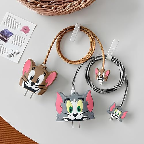 Gladiadora® Cable Protector with Protective Case for iPhone Charger18W & 20W Charger Cover|Full 3DProtection|Protection Sleeve Cord Saver for Cable & Adapter|360°Protection Set of-1 (Tom-&-Jerry) - Image 1