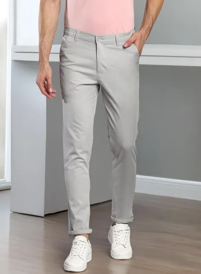 Dennis Lingo Men's Light Grey Tapered Fit Cotton Chino
