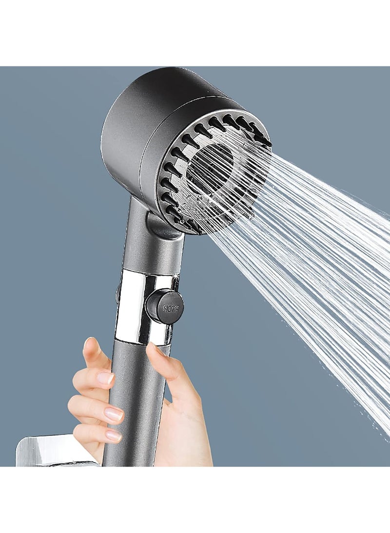 New 4 in 1 High Pressure Massage Shower Head, 3 Modes Filtered Showerhead, Water Saving Shower Heads with Handheld, Bathroom Body Scalp Hair Handheld Bath Brush - Image 1