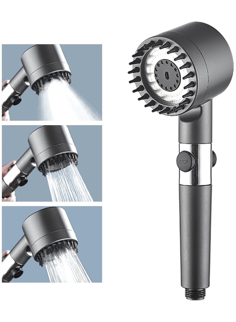 New 4 in 1 High Pressure Massage Shower Head, 3 Modes Filtered Showerhead, Water Saving Shower Heads with Handheld, Bathroom Body Scalp Hair Handheld Bath Brush - Image 2