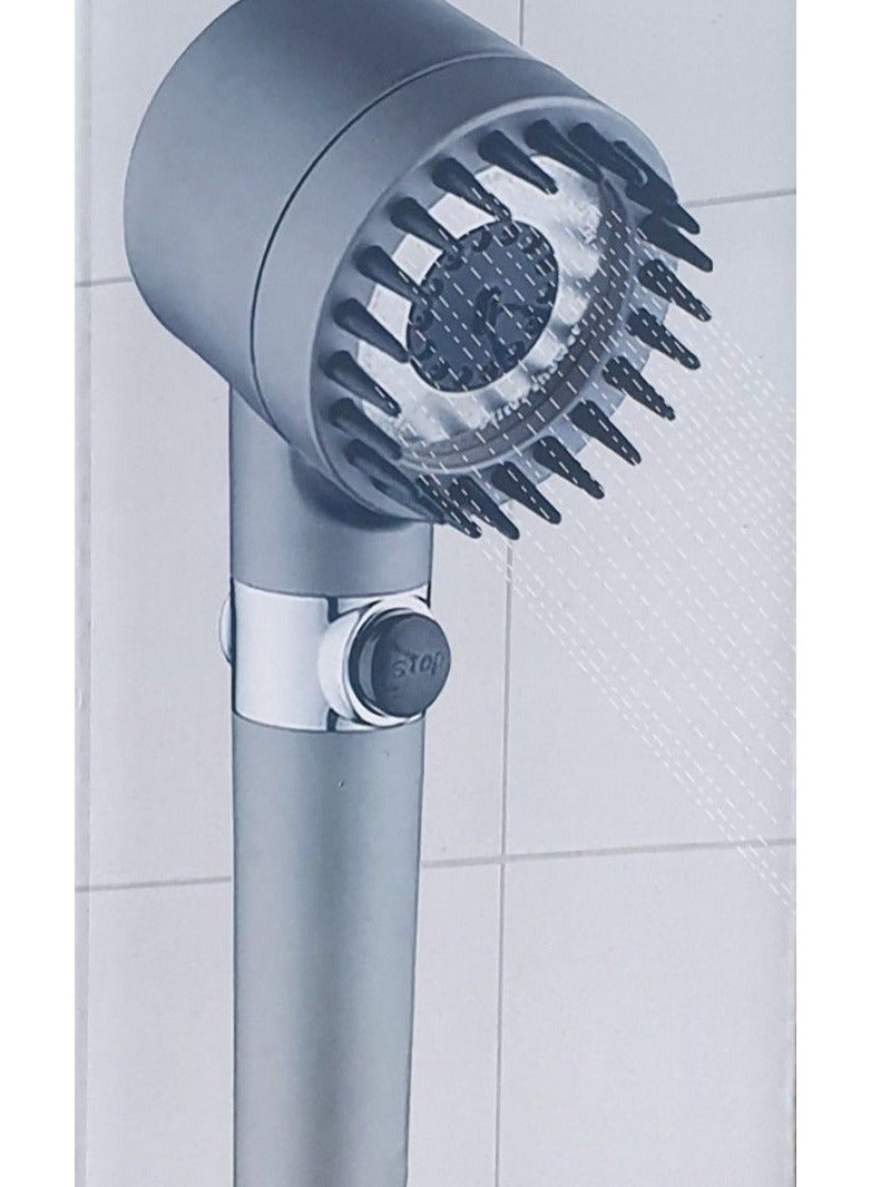 New 4 in 1 High Pressure Massage Shower Head, 3 Modes Filtered Showerhead, Water Saving Shower Heads with Handheld, Bathroom Body Scalp Hair Handheld Bath Brush - Image 3