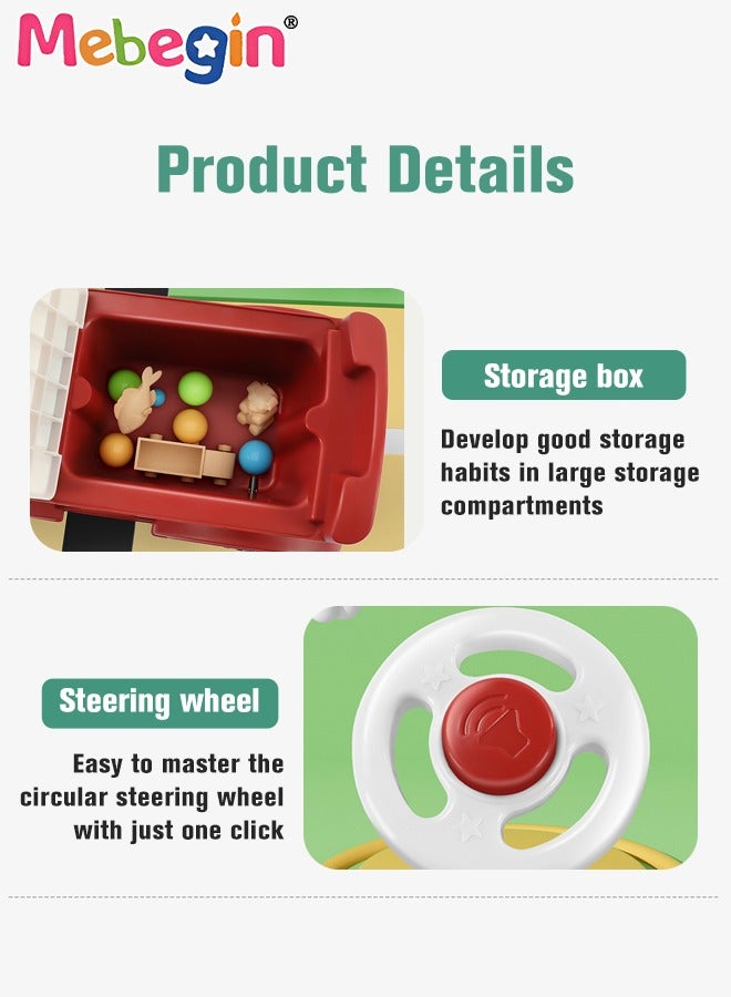 MEBEGIN Kids 4-wheeled Balance Car with Large Storage Space Under Seat, Push Car with Music and Light, Anti Roll-over Toy Car, Sturdy Ride On Toy, Train-shaped Push Along Car, No Pedal  - Image 4