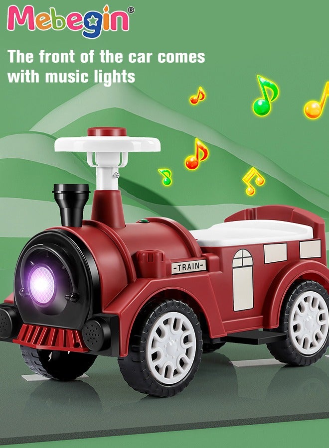 MEBEGIN Kids 4-wheeled Balance Car with Large Storage Space Under Seat, Push Car with Music and Light, Anti Roll-over Toy Car, Sturdy Ride On Toy, Train-shaped Push Along Car, No Pedal  - Image 5